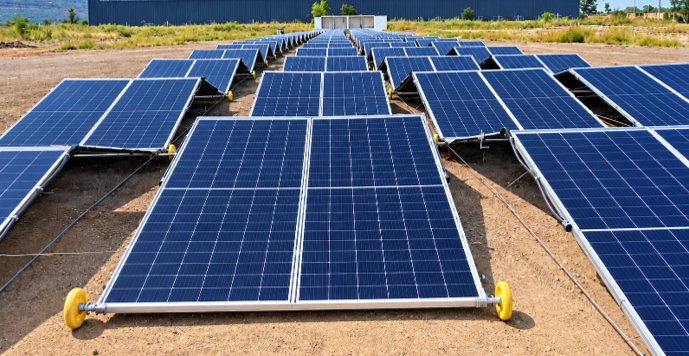 SolarBox™ PV tables deployed in rows on open ground